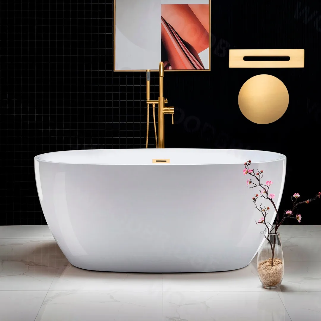 WOODBRIDGE Garfield 55 in. Acrylic Freestanding Double-Ended Soaking Bathtub with Drain and Overflow, White, photo 8 of 9
