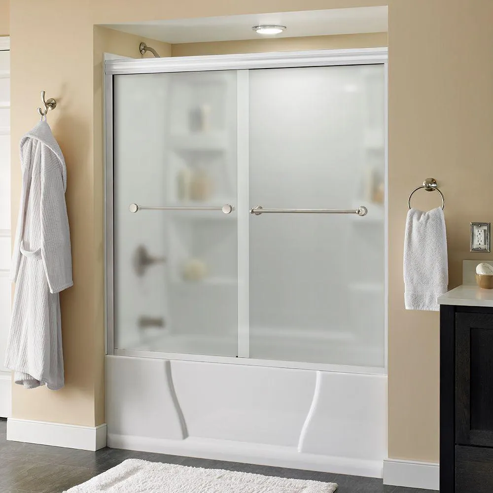 Crestfield 60 in. x 58-1/8 in. Semi-Frameless Traditional Sliding Bathtub Door in Bronze with Transition Glass, photo 53 of 67