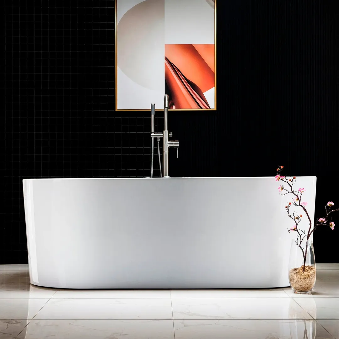 WOODBRIDGE Andria 67 in. Acrylic Freestanding Whirlpool & Air Bathtub with Drain and Overflow, White, photo 12 of 16