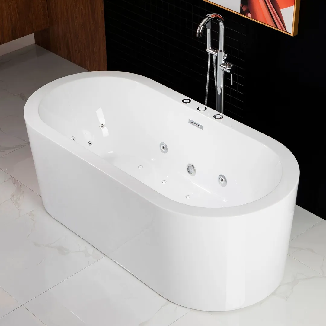 WOODBRIDGE Bologna 67 in. Acrylic Freestanding Whirlpool & Air Bathtub with Drain and Overflow, White, photo 17 of 20