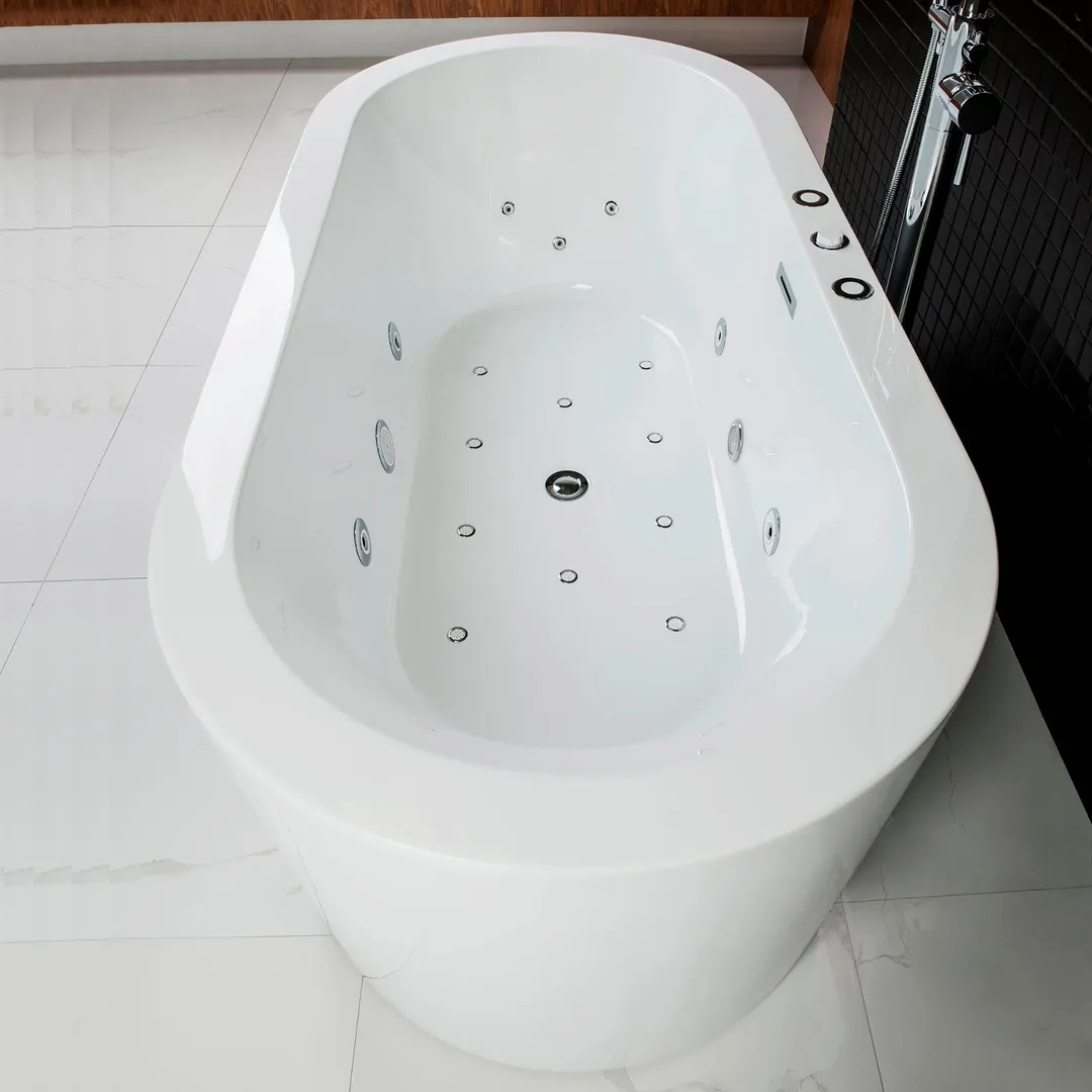 WOODBRIDGE Andria 67 in. Acrylic Freestanding Whirlpool & Air Bathtub with Drain and Overflow, White, photo 13 of 16