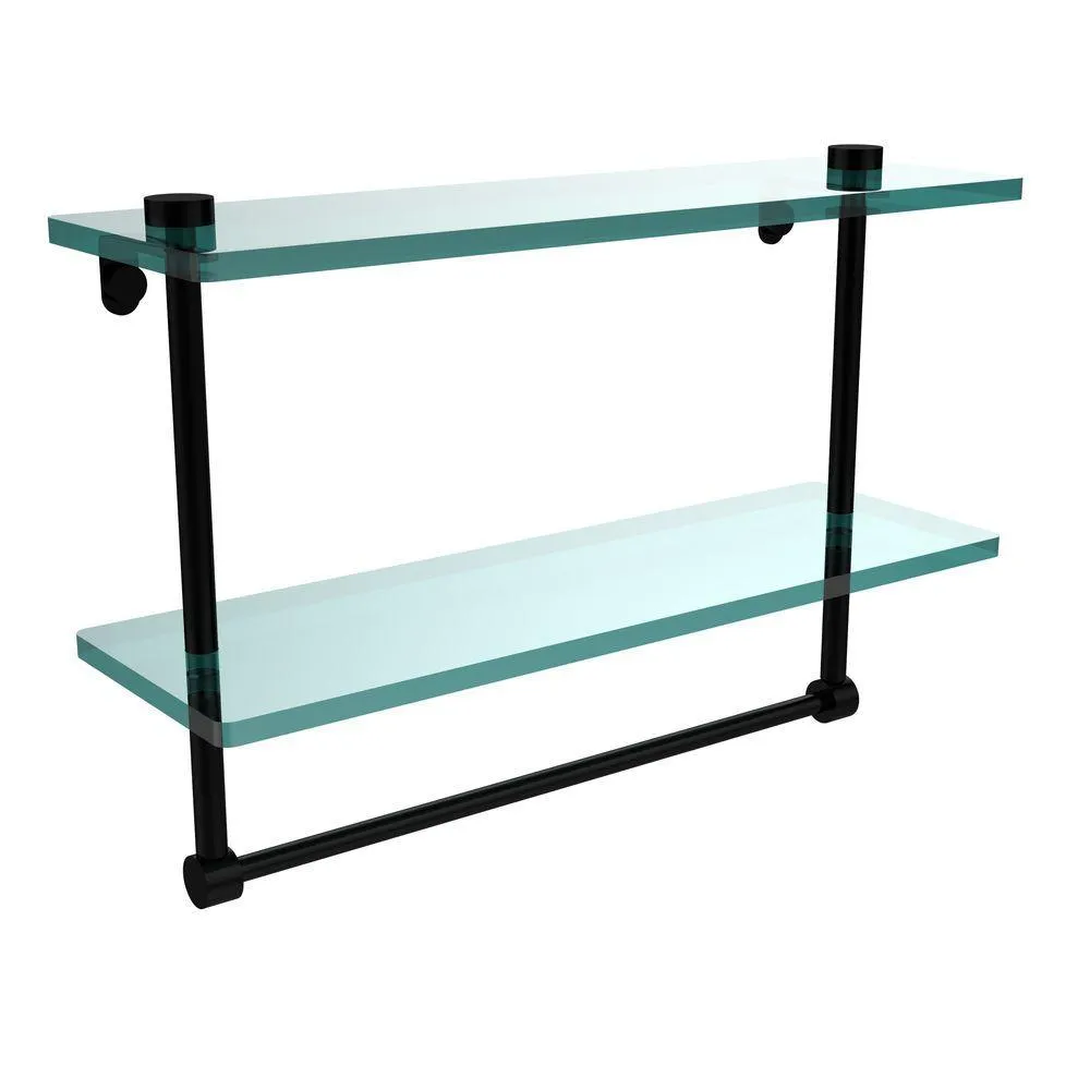 Allied Brass 16 in. L x 12 in. H x 5 in. W 2-Tier Clear Glass Vanity Bathroom Shelf with Towel Bar in Polished Brass, photo 13 of 14