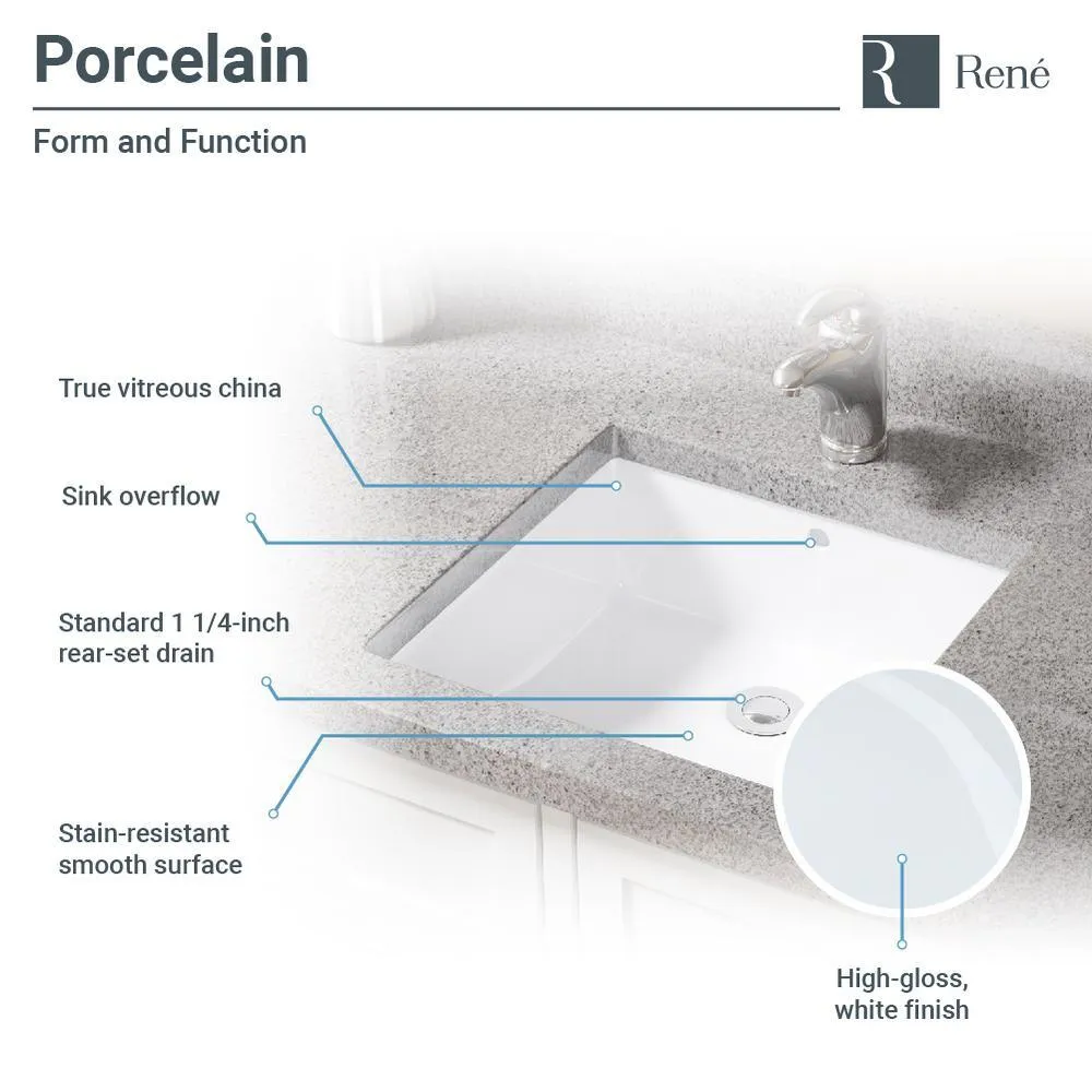 Undermount Porcelain Bathroom Sink in White with Pop-Up Drain in Chrome, photo 4 of 7