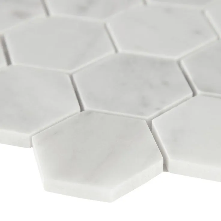 MSI Carrara White Hexagon 11.75 in. x 12 in. x 8mm Honed Marble Mesh-Mounted Mosaic Tile (9.8 sq. ft./case), photo 5 of 6