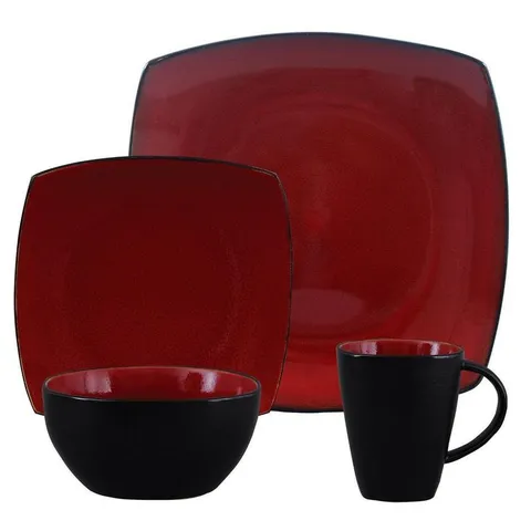 Soho Lounge 16-Piece Casual Burgundy Stone Dinnerware Set