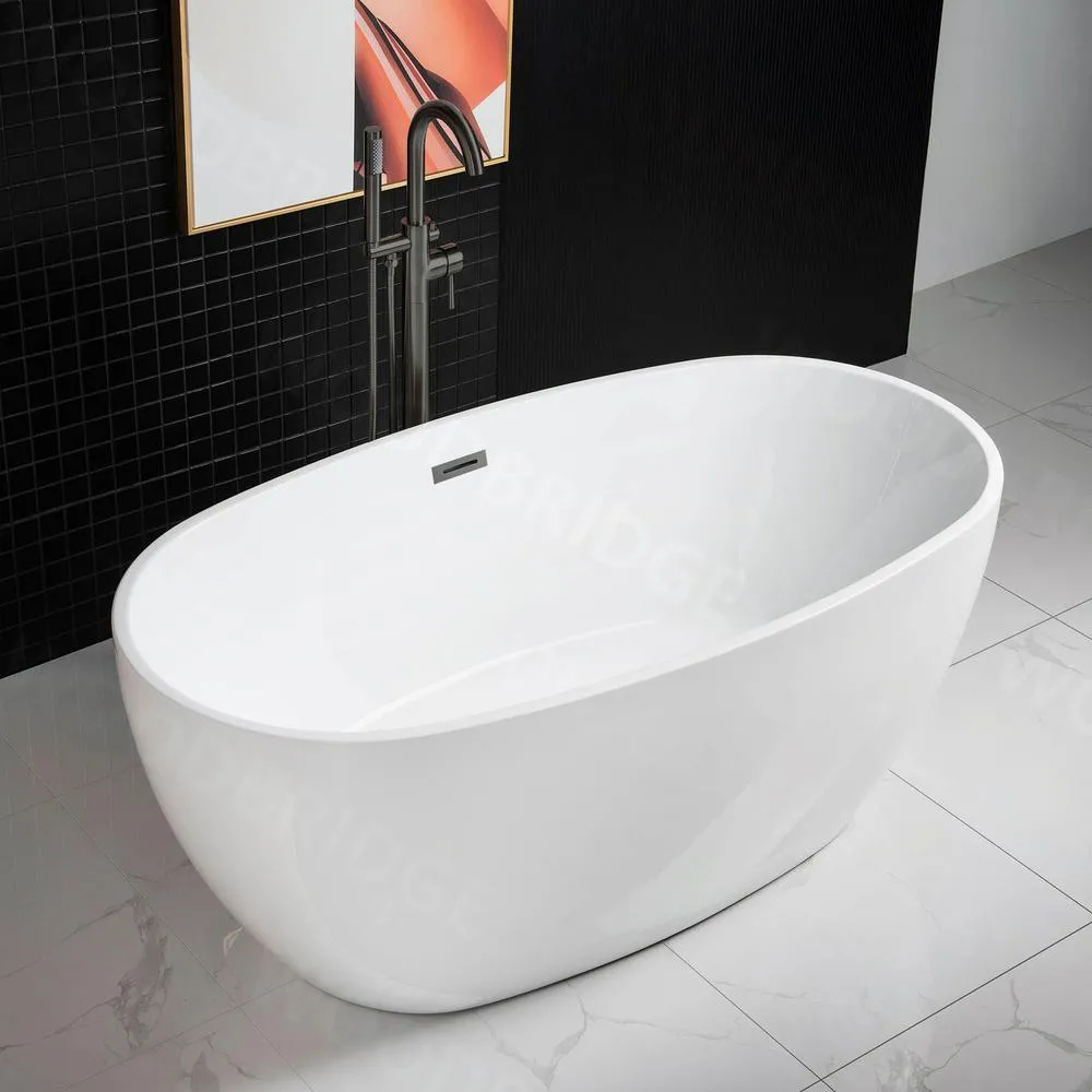 WOODBRIDGE Westfield 55 in. Acrylic Freestanding Double-Ended Soaking Bathtub with Drain and Overflow, White, photo 2 of 7