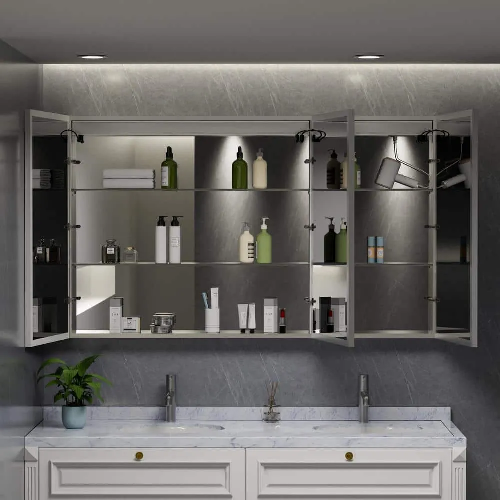 HBEZON Eos 60 in. W x 36 in. H Rectangular Aluminum Surface/Recessed Medicine Cabinet with Mirror and Light, Fog Free, photo 2 of 8