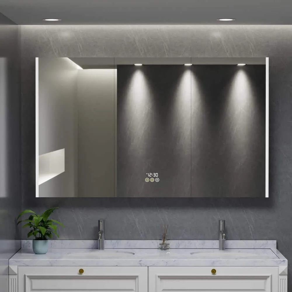 HBEZON Eos 60 in. W x 36 in. H Rectangular Aluminum Surface/Recessed Medicine Cabinet with Mirror and Light, Fog Free, photo 3 of 8