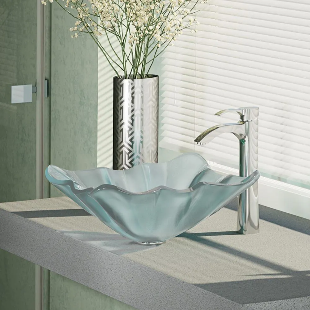 Glass Vessel Sink in Frosted with R9-7006 Faucet and Pop-Up Drain in Chrome, photo 2 of 14