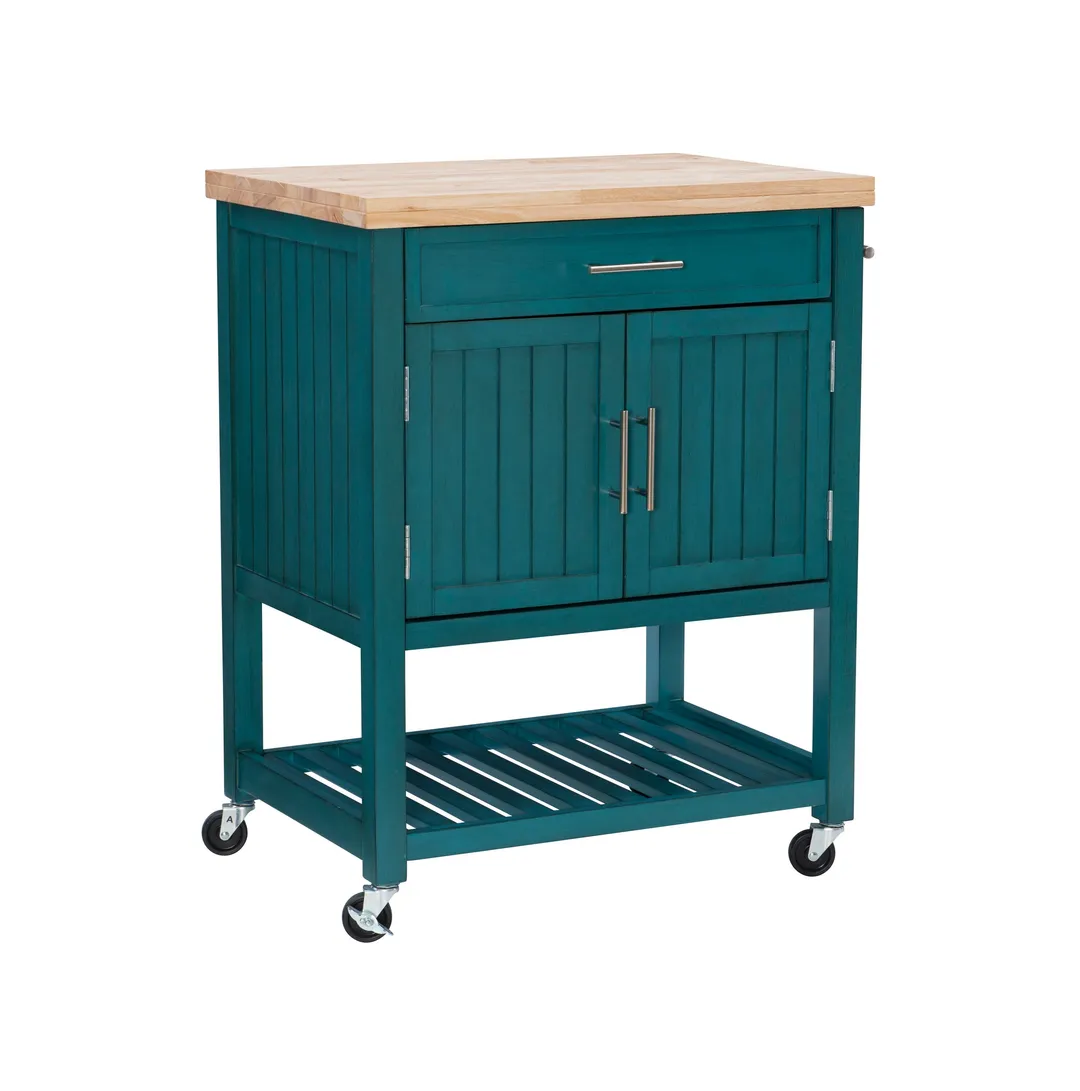 Powell Green Wood Base with Wood Butcher Block Top Rolling Kitchen Cart (28-in x 20.25-in x 33.5-in), photo 2 of 15