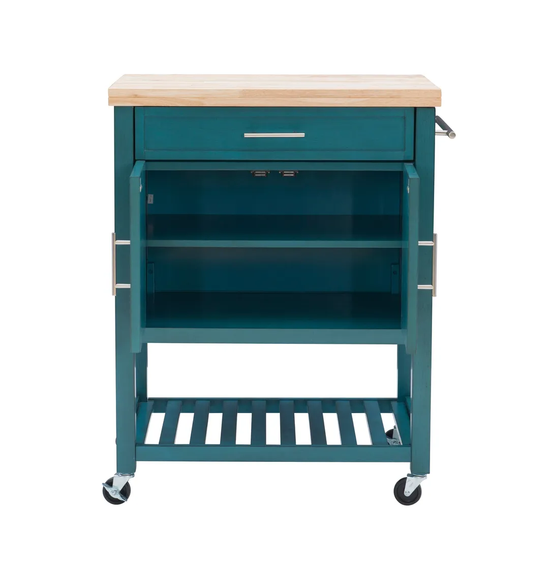 Powell Green Wood Base with Wood Butcher Block Top Rolling Kitchen Cart (28-in x 20.25-in x 33.5-in), photo 5 of 15