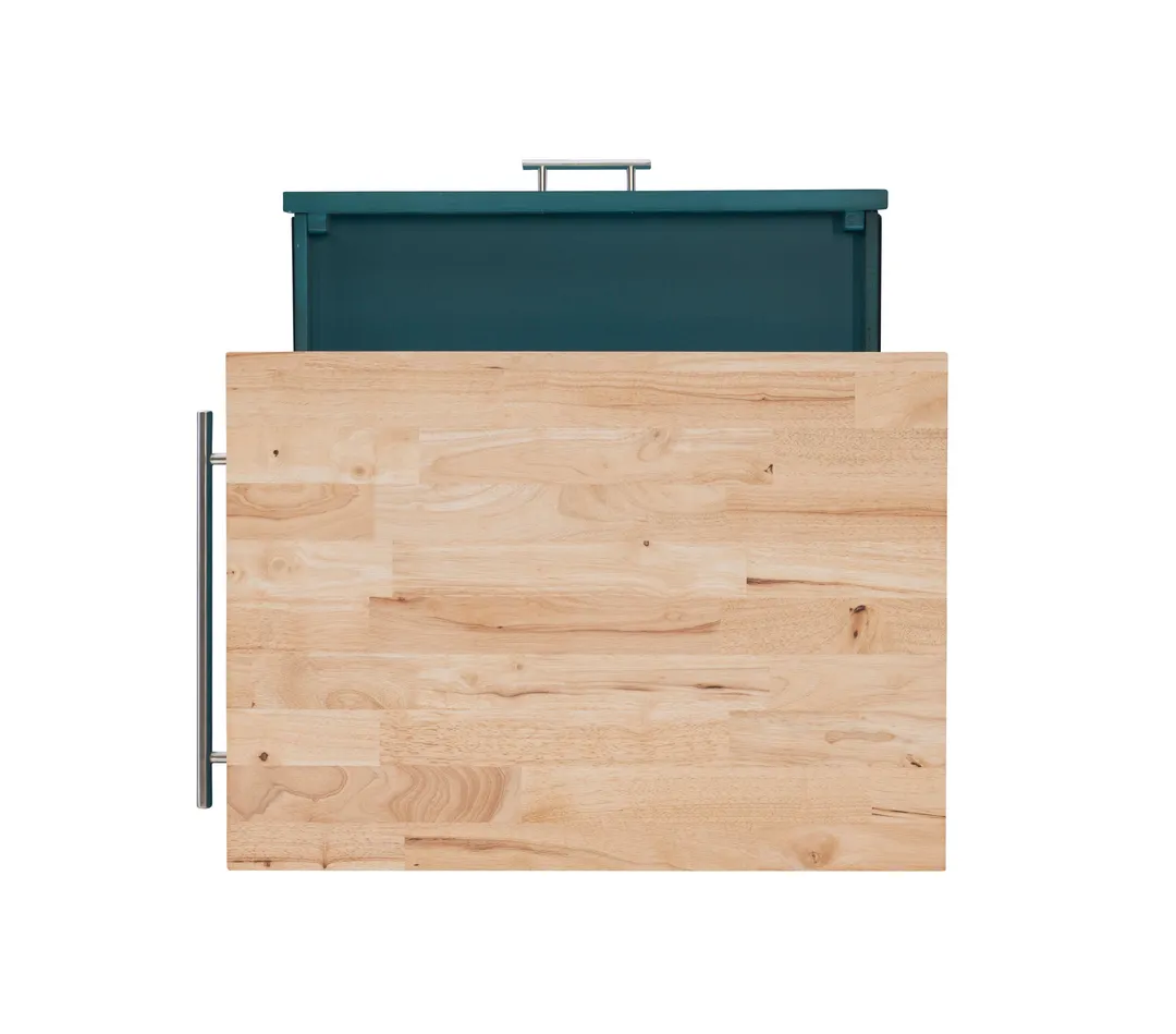 Powell Green Wood Base with Wood Butcher Block Top Rolling Kitchen Cart (28-in x 20.25-in x 33.5-in), photo 14 of 15