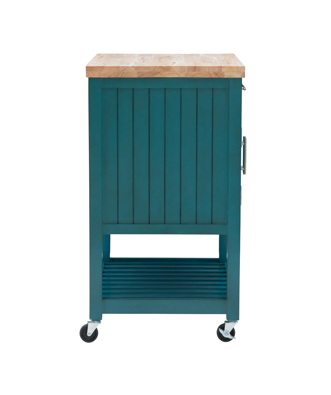 Powell Green Wood Base with Wood Butcher Block Top Rolling Kitchen Cart (28-in x 20.25-in x 33.5-in), photo 10 of 15