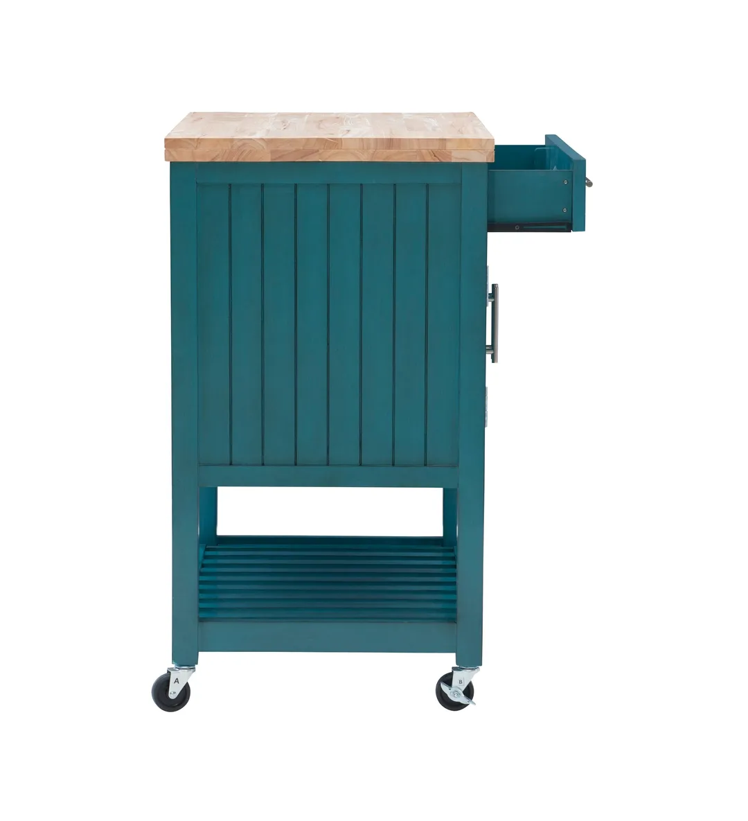 Powell Green Wood Base with Wood Butcher Block Top Rolling Kitchen Cart (28-in x 20.25-in x 33.5-in), photo 11 of 15
