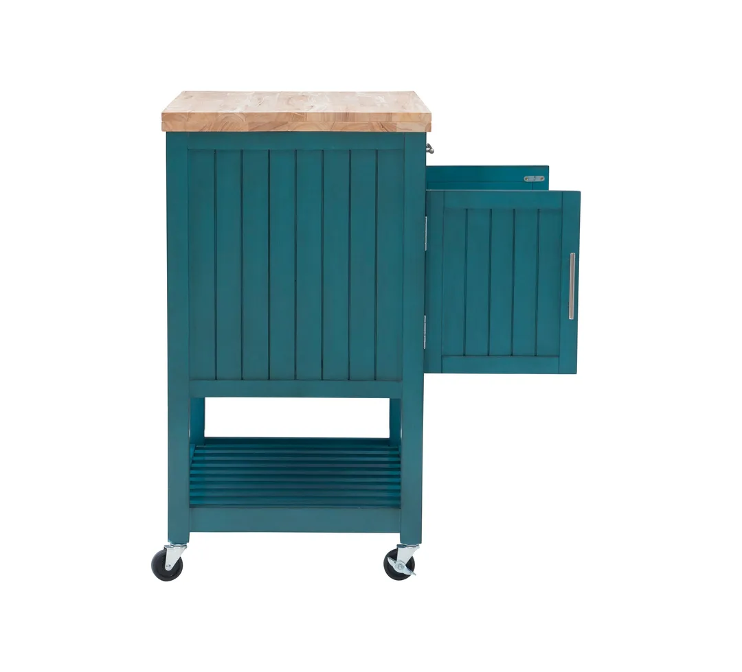Powell Green Wood Base with Wood Butcher Block Top Rolling Kitchen Cart (28-in x 20.25-in x 33.5-in), photo 12 of 15