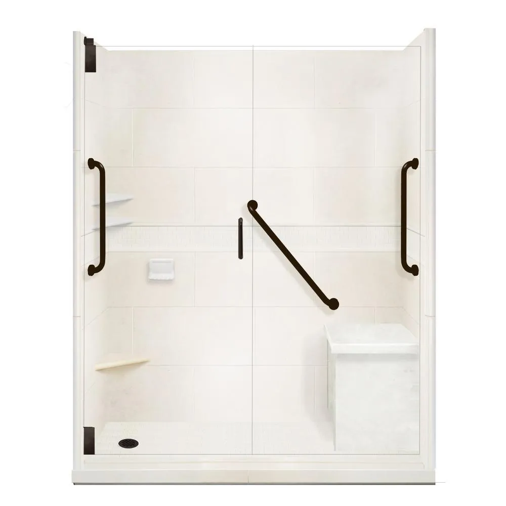 Classic Freedom Grand Hinged 30 in. x 60 in. x 80 in. Right Drain Alcove Shower Kit in Natural Buff and Chrome, photo 7 of 14
