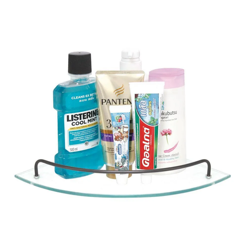 MODONA 9.5 in. x 9.5 in. Glass Corner Shelf with Pre-Installed Rails in Rubbed Bronze, photo 2 of 7
