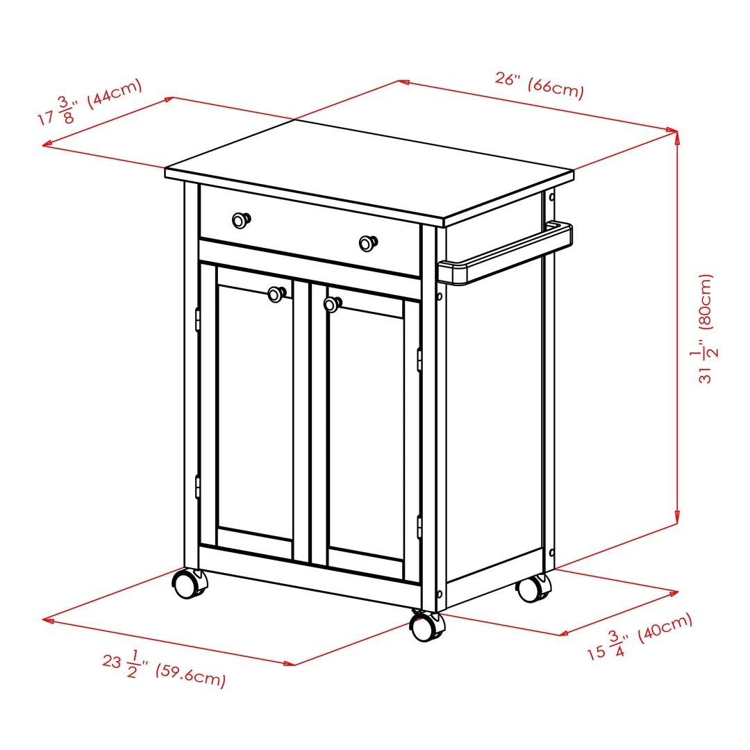 Winsome Wood Brown Wood Base with Mdf Top Rolling Kitchen Cart (17.72-in x 26.89-in x 34.02-in), photo 11 of 13