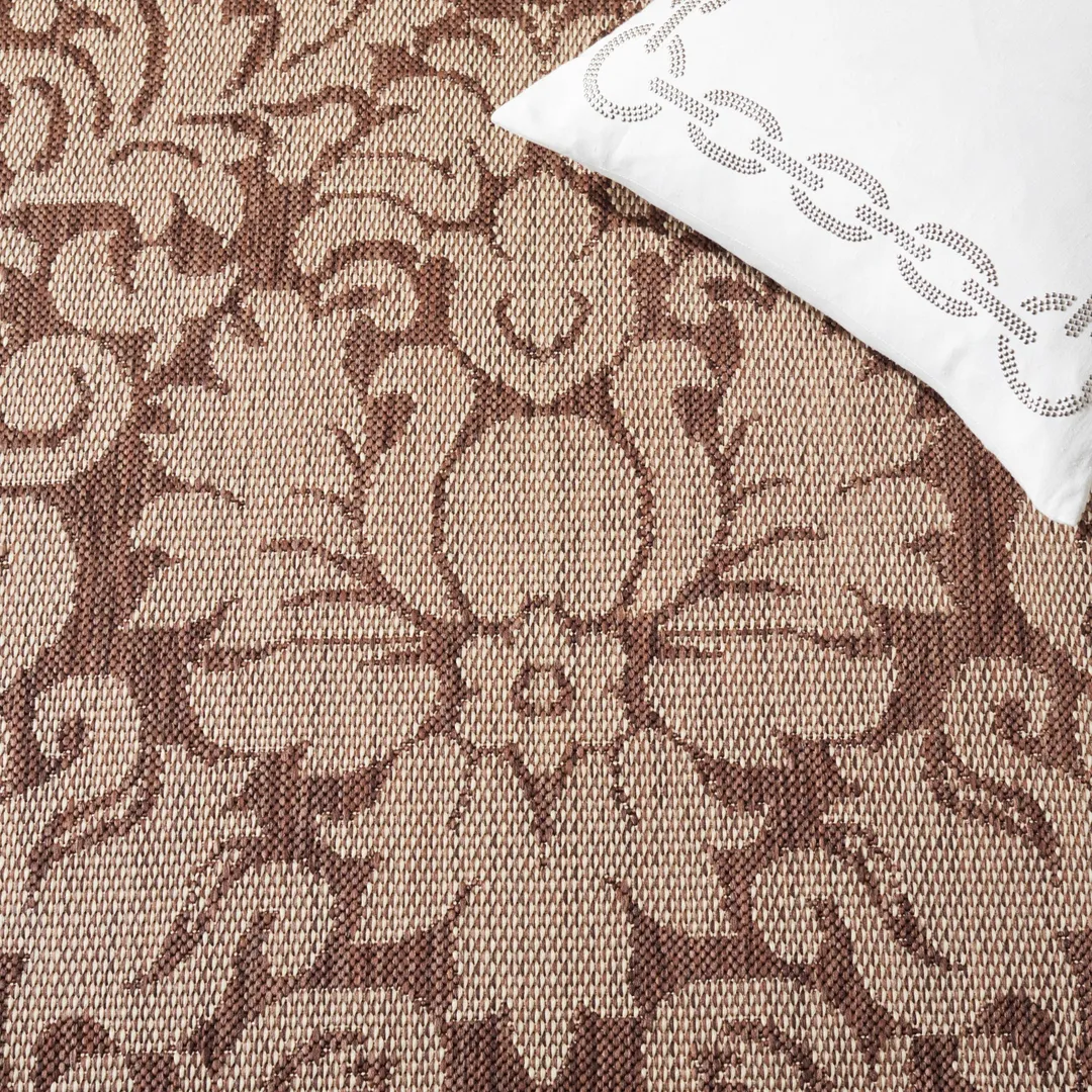 Safavieh Courtyard Nashua 2 ft 3 in x 12 ft Chocolate/Natural Indoor/Outdoor Damask Runner Rug, photo 4 of 6