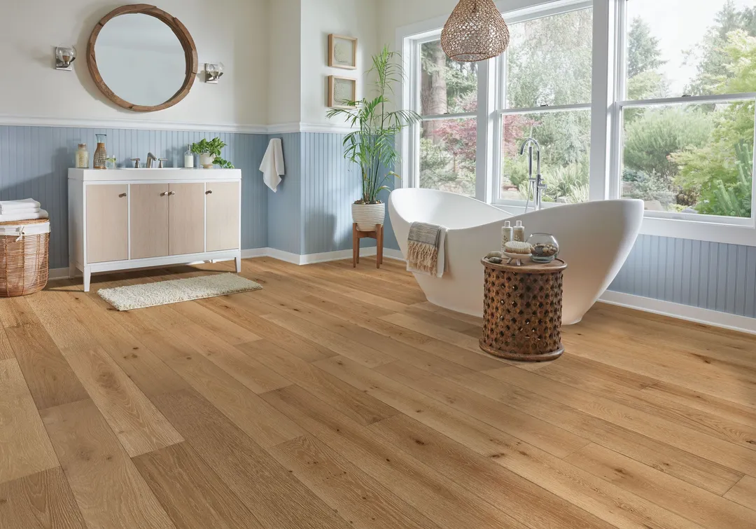 Bruce Forest Rain Serene Neutral White Oak 7-7/16-in W x 1/4-in T x Varying Length Wirebrushed Waterproof Engineered Hardwood Flooring (15.54-sq ft / Carton), photo 2 of 13