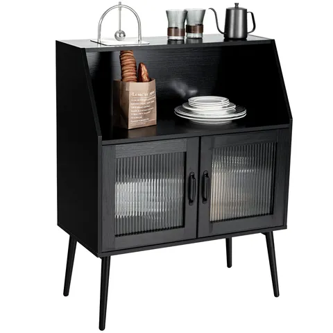 Casual Black Wood China Cabinet with Wine Storage