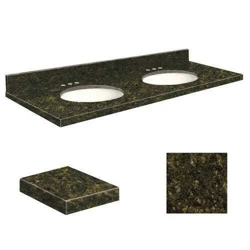 Transolid 61-in Uba Verde Granite Double Sink Bathroom Vanity Top with Backsplash and Undermount Sinks, photo 2 of 4