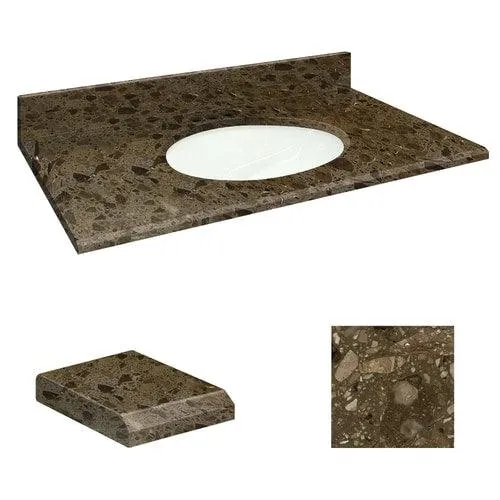 Transolid 37-in Cacao Nougat Natural Marble Single Sink Bathroom Vanity Top with Backsplash and Undermount Oval Sink, photo 2 of 4