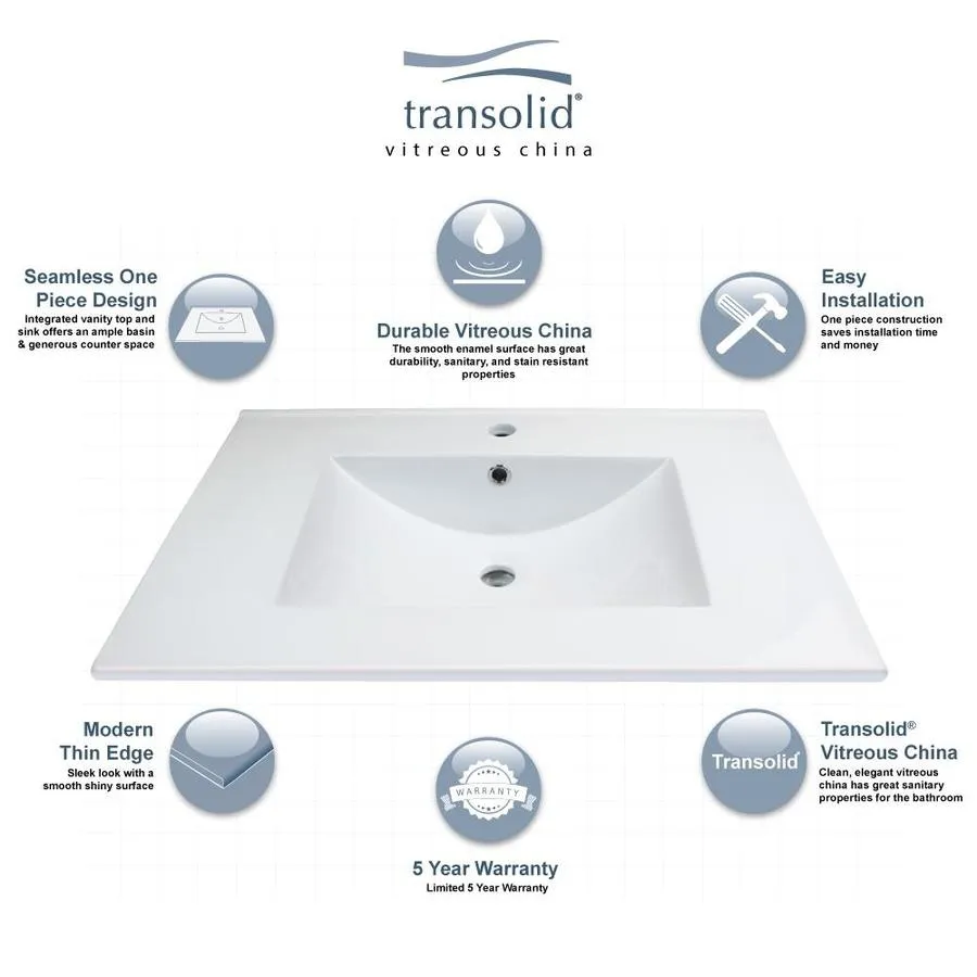 Transolid Juliette 25-in White Vitreous China Single-Hole Bathroom Vanity Top with Integral Sink, photo 2 of 20