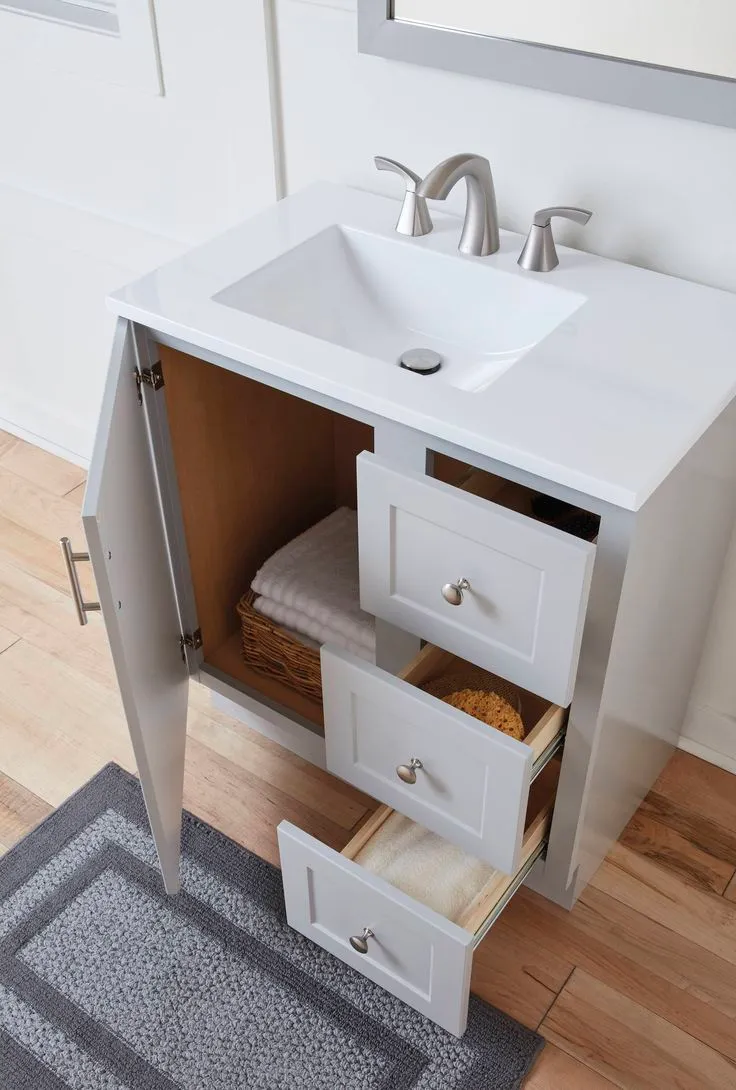 Style Selections Davies 30-in Gray Single Sink Bathroom Vanity with White Cultured Marble Top (Mirror Included), photo 6 of 8