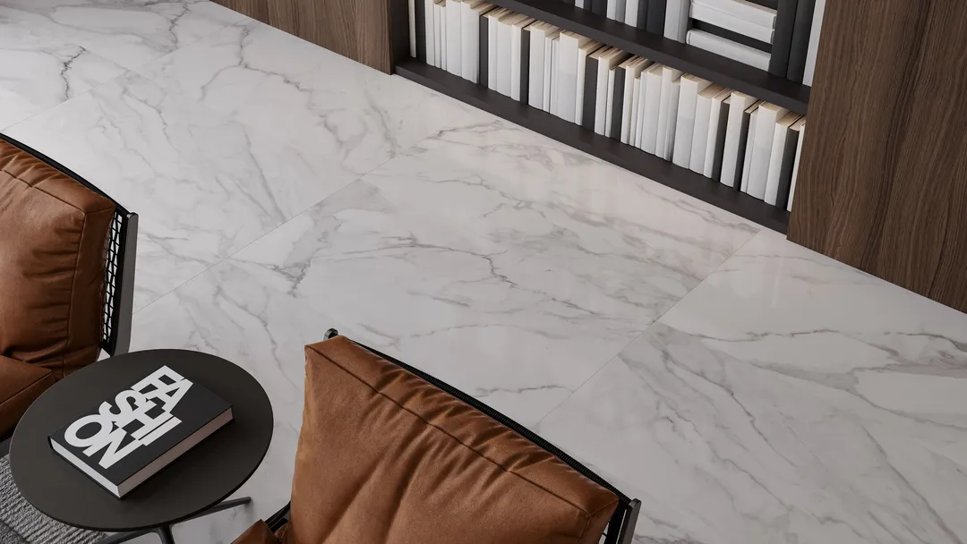 Satori Regent Statuario Abisso 24-in x 48-in Polished Porcelain Marble-Look Floor and Wall Tile, Rectified (7.75-sq ft/Piece), photo 5 of 7