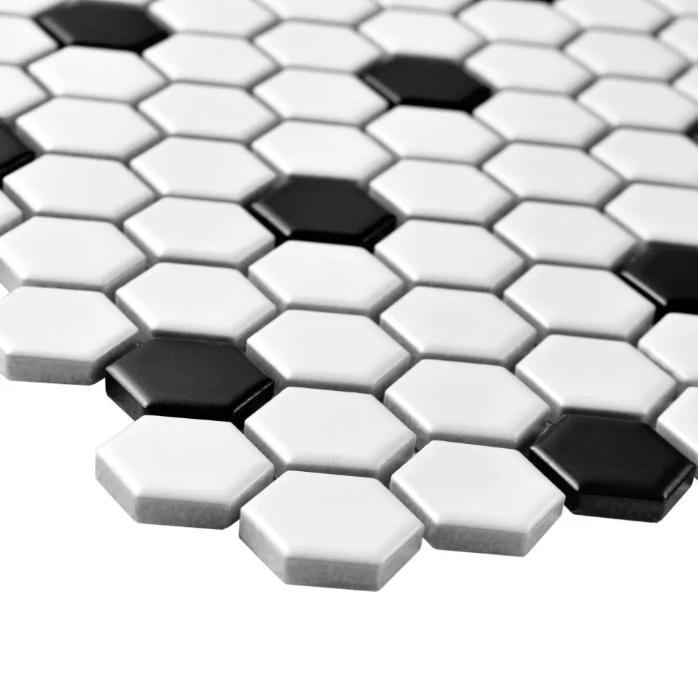 Merola Tile Metro Hex Matte White with Black Dot 10-1/4 in. x 11-7/8 in. x 6mm Porcelain Mosaic Tile, photo 6 of 8