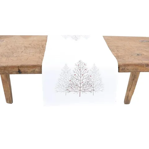 15 × 70 in Festive Trees Embroidered Christmas Table Runner, White