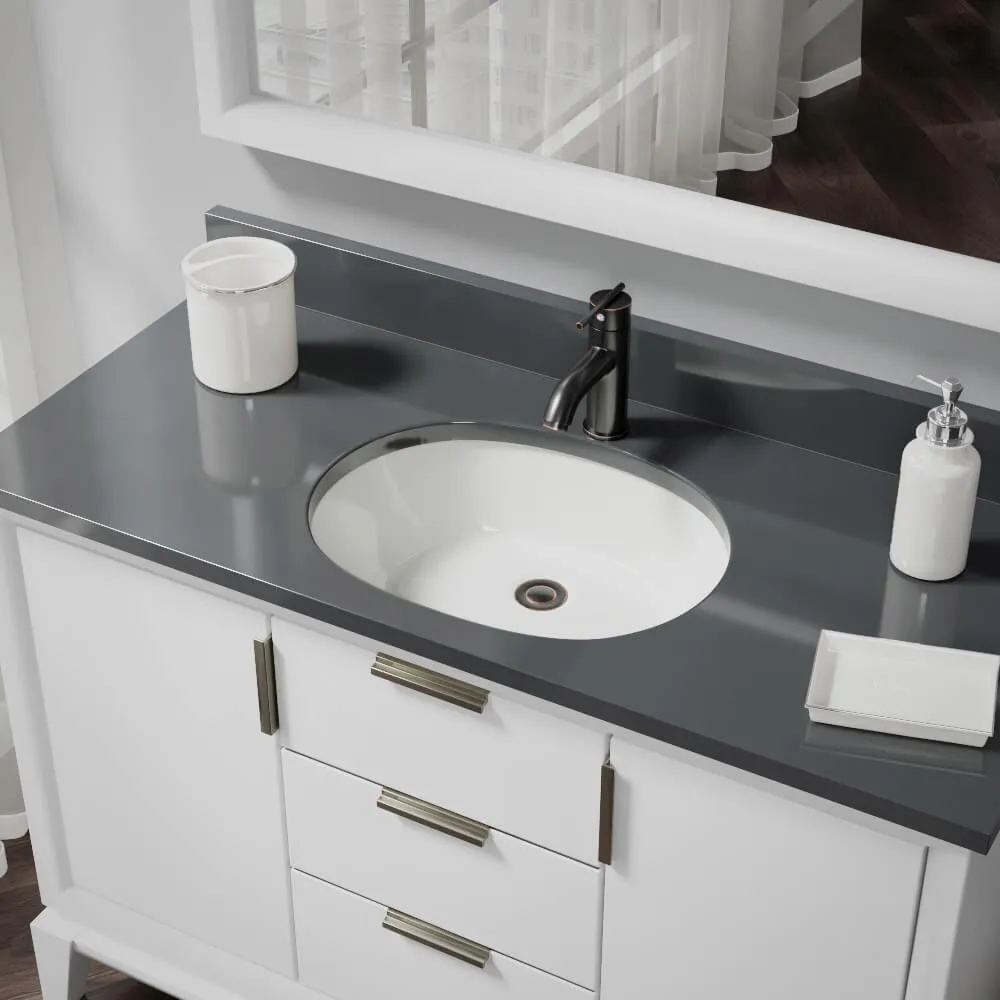 Under-Mount Porcelain Bathroom Sink in White with Pop-Up Drain in Brushed Nickel, photo 8 of 8