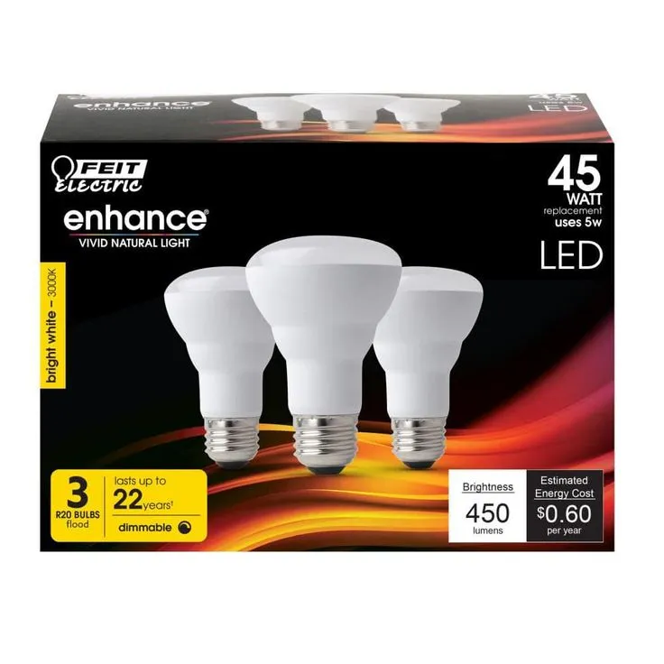 Feit Electric 45-Watt Equivalent R20 Dimmable CEC Title 24 Compliant LED ENERGY STAR 90+ CRI Flood Light Bulb Bright White (3-Pack), photo 6 of 8