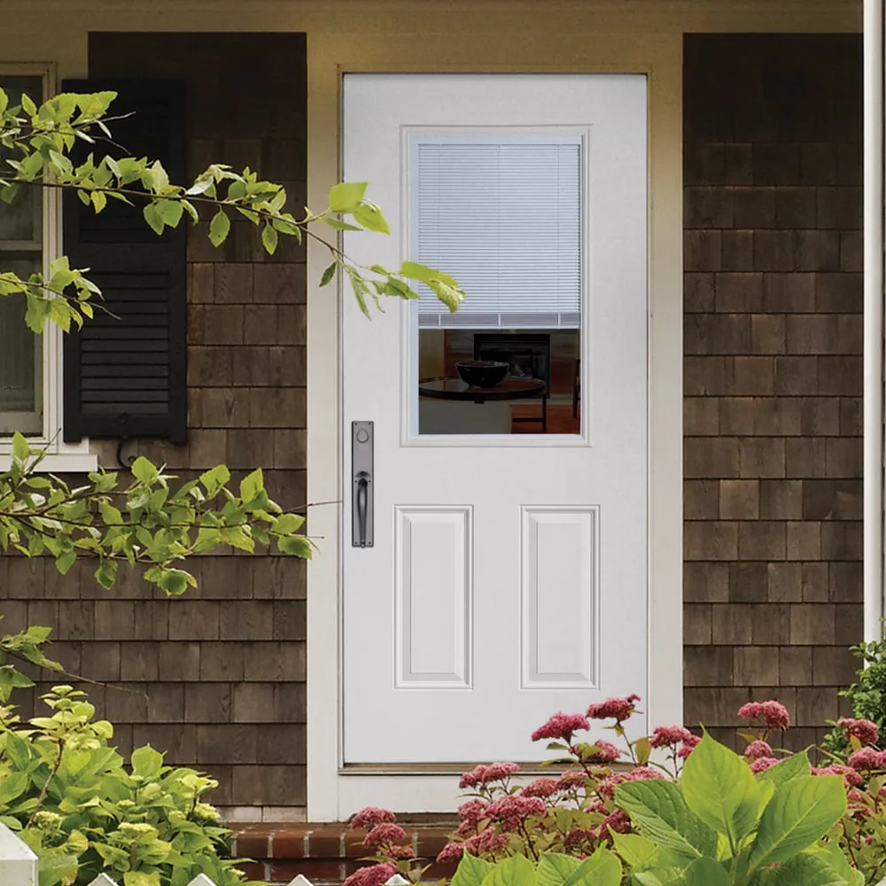 Masonite 32-in x 80-in Steel Half Lite Right-Hand Inswing Primed Prehung Front Door with Brickmould and Blinds, photo 2 of 8