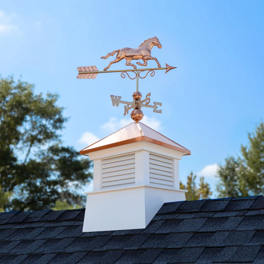 Good Directions Manchester Cupola with Copper Horse Weathervane, 18-in x 46-in White Vinyl Cupola with 24-Gauge Copper Roof, photo 2 of 8