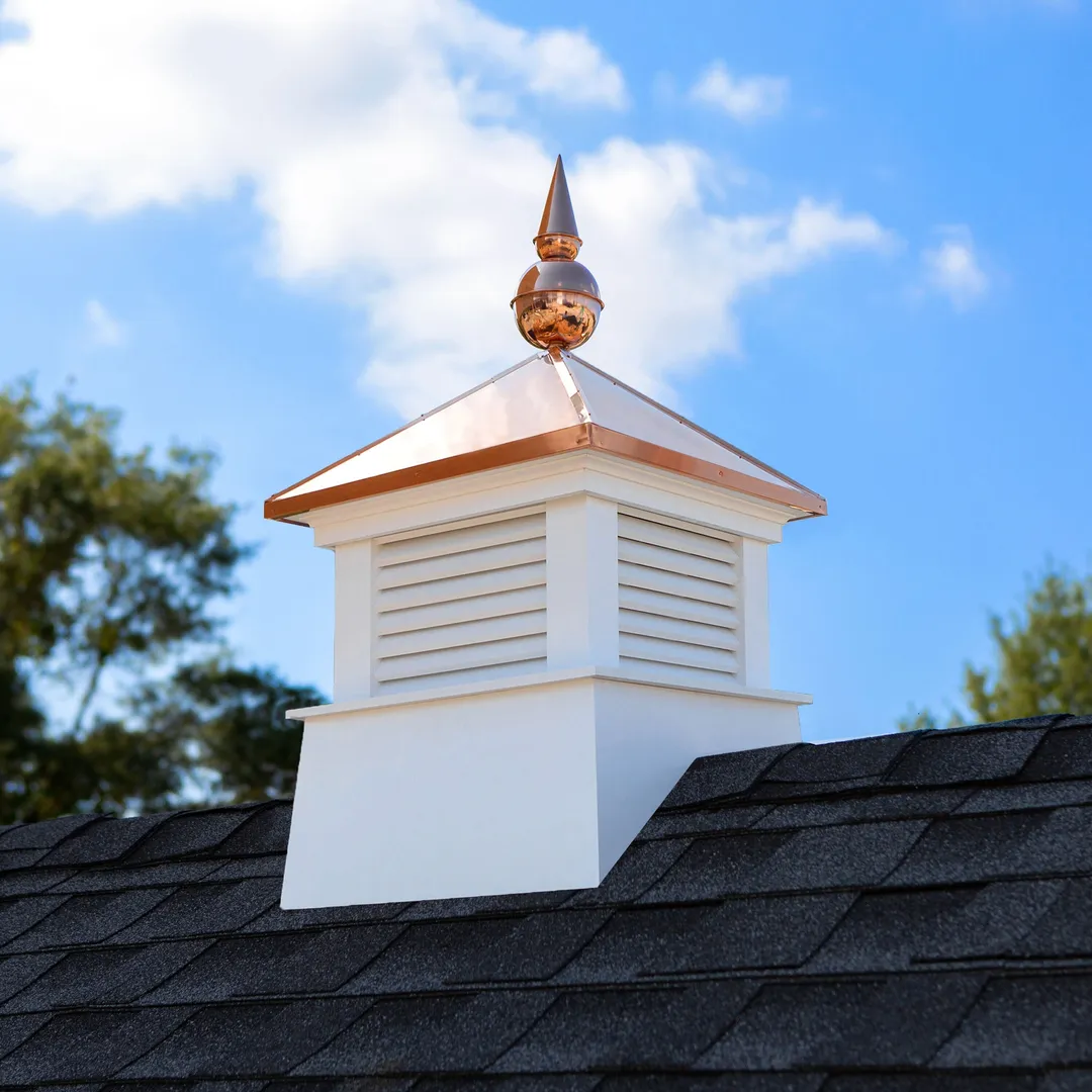 Good Directions Coventry Cupola with Copper Rooster Weathervane, 18-in x 46-in White Vinyl Cupola with 24-Gauge Copper Pagoda Roof, photo 2 of 8