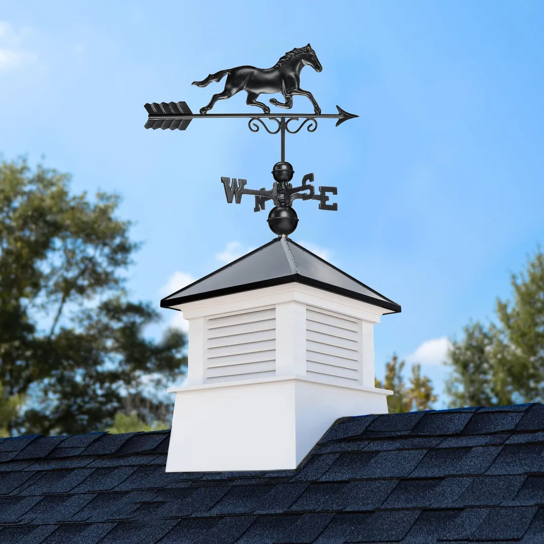 Good Directions Manchester 18-in x 46-in Vinyl Cupola with Black Aluminum Roof and Black Horse Weathervane, photo 2 of 8