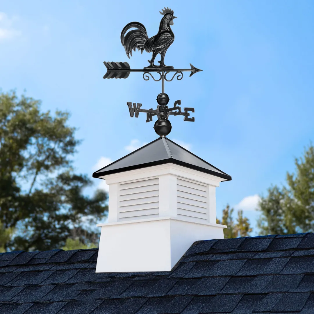 Good Directions Manchester 18-in x 49-in White Vinyl Cupola with Black Aluminum Roof and Black Rooster Weathervane, photo 2 of 8