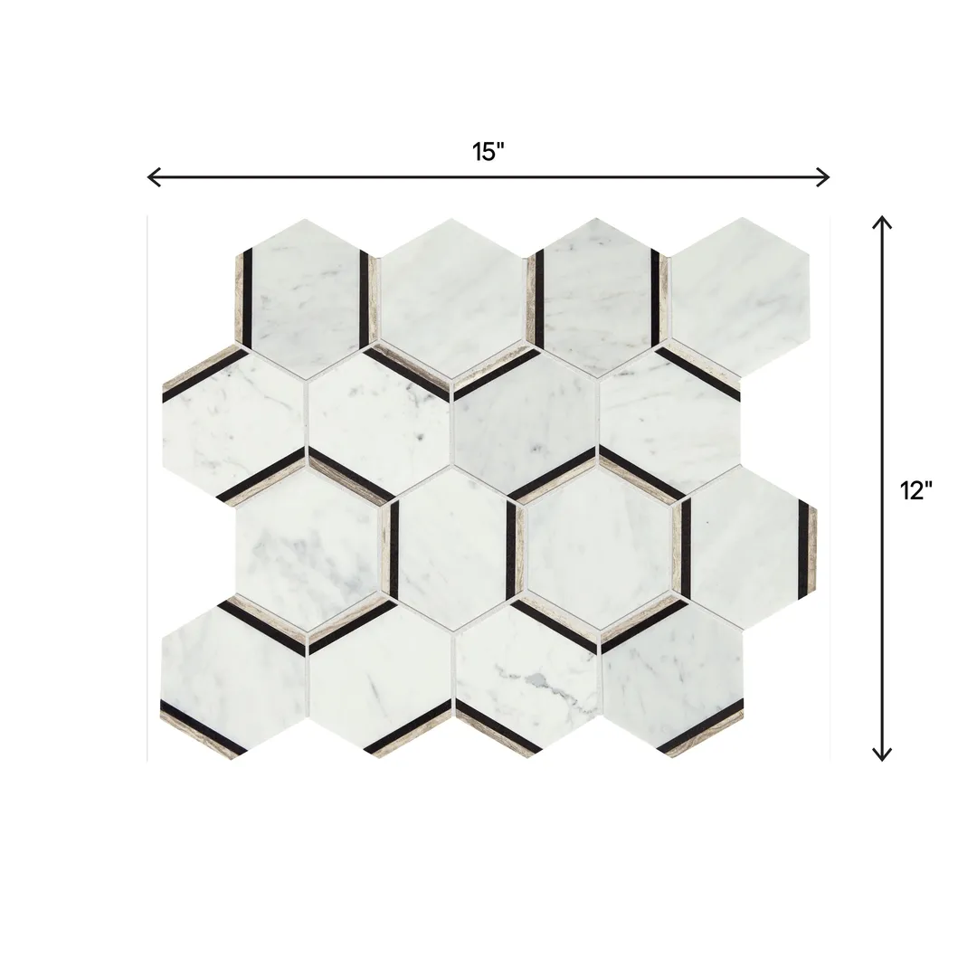 American Olean Genuine Stone Carrara 12-in x 15-in Polished Natural Marble Honeycomb Mosaic Floor and Wall Tile, photo 2 of 8