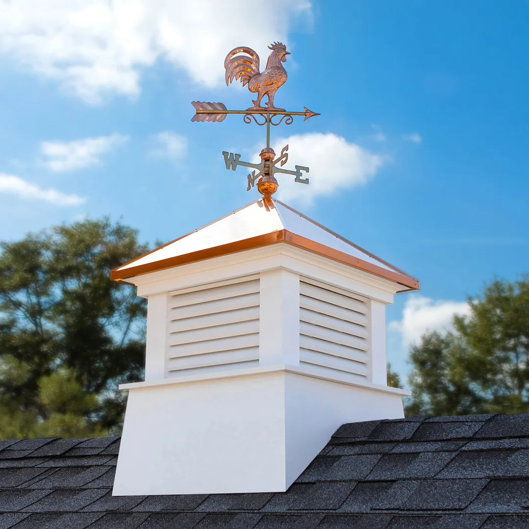 Good Directions Manchester Cupola with Copper Rooster Weathervane, 30-in x 67-in White Vinyl Cupola with Copper Roof, photo 2 of 8