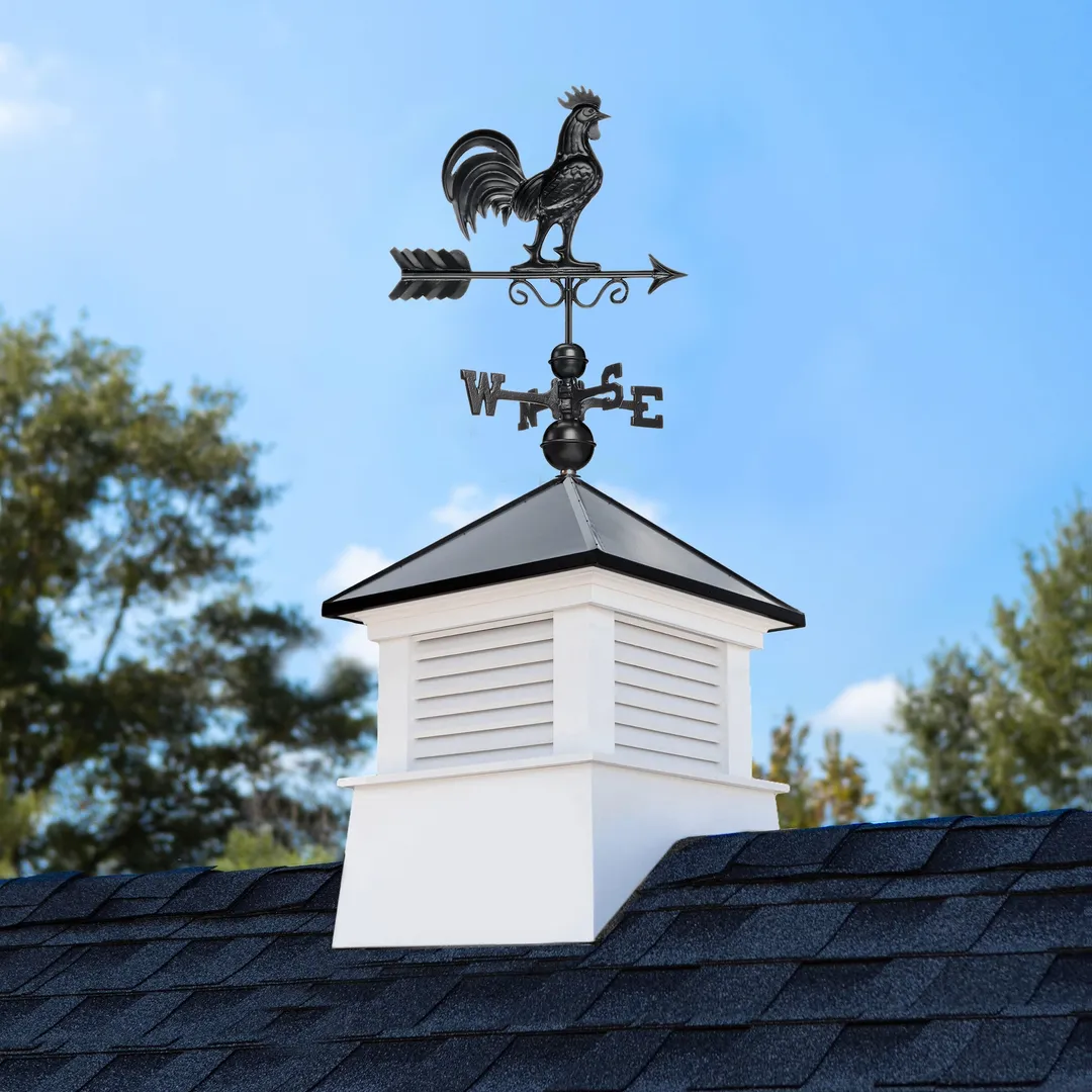 Good Directions Manchester 30-in x 67-in White Vinyl Cupola with Black Aluminum Roof & Black Rooster Weathervane, photo 2 of 8