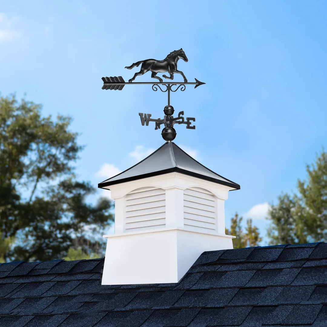 Good Directions Coventry Cupola with Black Horse Weathervane, 30-in x 66-in White Vinyl Cupola with Black Aluminum Roof, photo 2 of 8