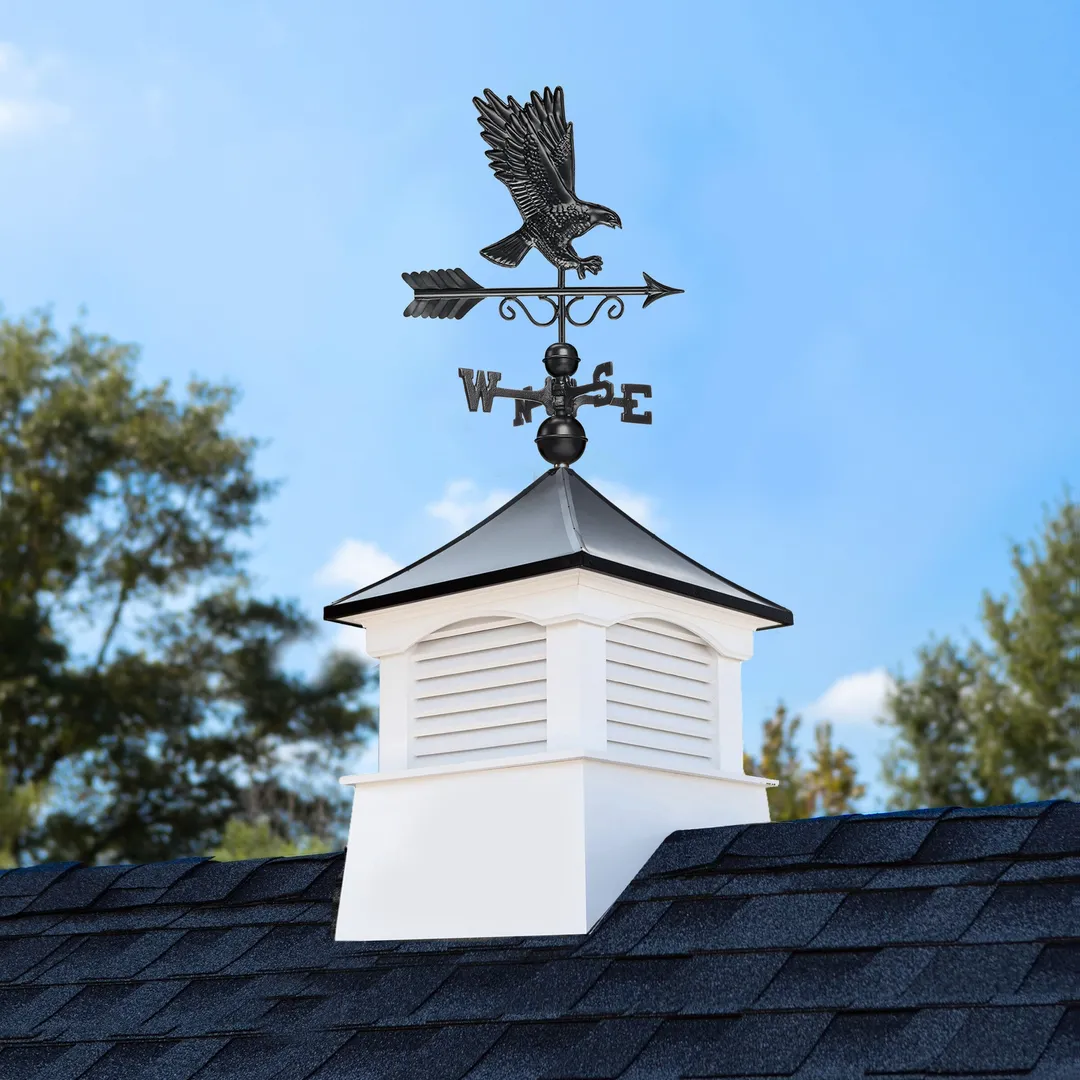 Good Directions Coventry Cupola with Black Eagle Weathervane, 30-in x 68-in White Vinyl Cupola with Black Aluminum Roof, photo 2 of 8
