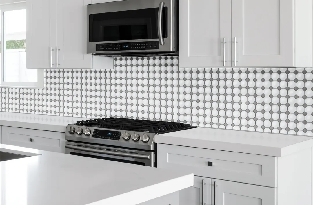 Satori Hudson Brilliant White and Gray 12-in x 12-in Matte Porcelain Mosaic Floor and Wall Tile (0.91-sq. ft/ Piece), photo 6 of 8