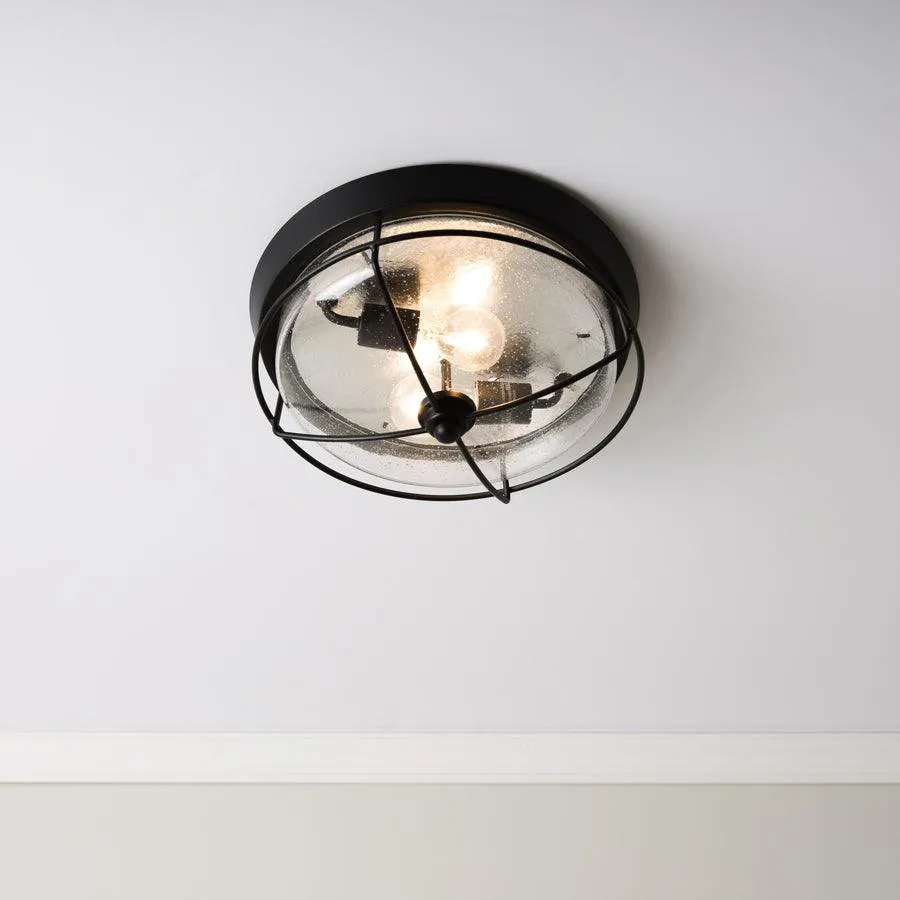 Portfolio Valdara 14.88-in Matte Black Industrial Flush Mount Light, photo 2 of 15