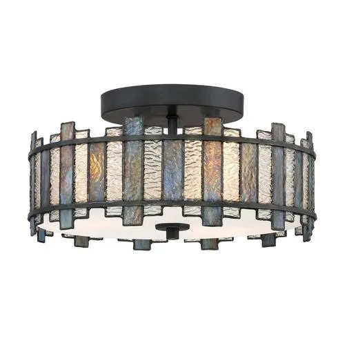 Quoizel Sentry 14-in Matte Black Tiffany Semi-Flush Mount Light, photo 4 of 12