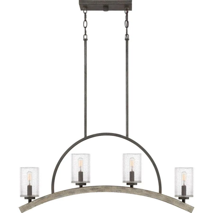 Quoizel Arley 4-Light Rustic Black and Faux Weathered Wood Farmhouse Chandelier, 32-in Linear, photo 2 of 14