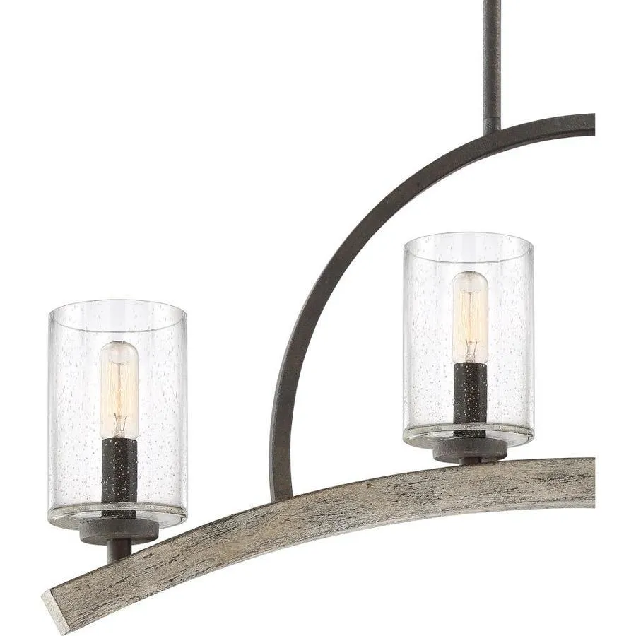 Quoizel Arley 4-Light Rustic Black and Faux Weathered Wood Farmhouse Chandelier, 32-in Linear, photo 3 of 14