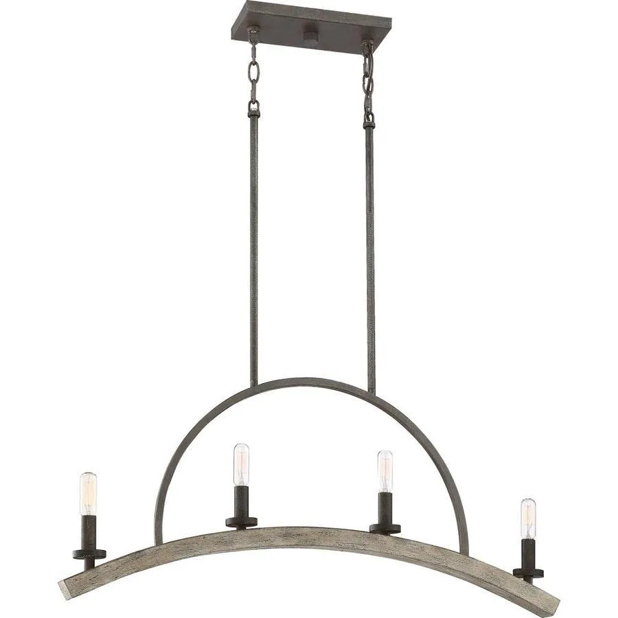 Quoizel Arley 4-Light Rustic Black and Faux Weathered Wood Farmhouse Chandelier, 32-in Linear, photo 4 of 14